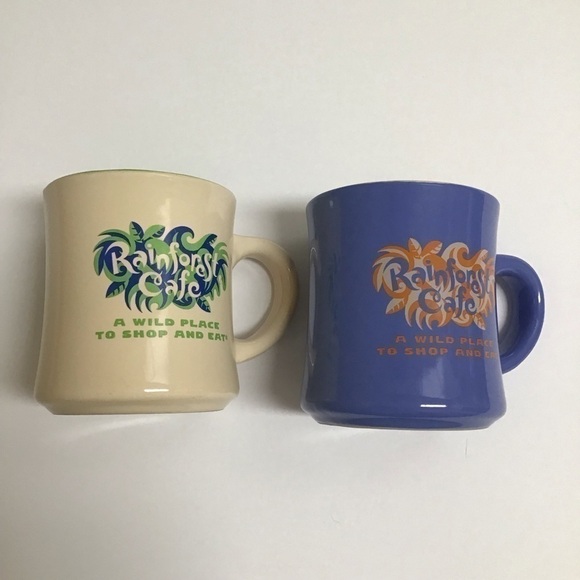 Disney Rainforest Cafe Coffee Mug PAIR A Wild Place To Shop and Eat 1999 Ceramic - Picture 1 of 16